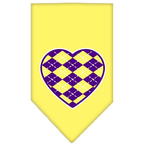 Argyle Heart Purple Screen Print Bandana Yellow Large